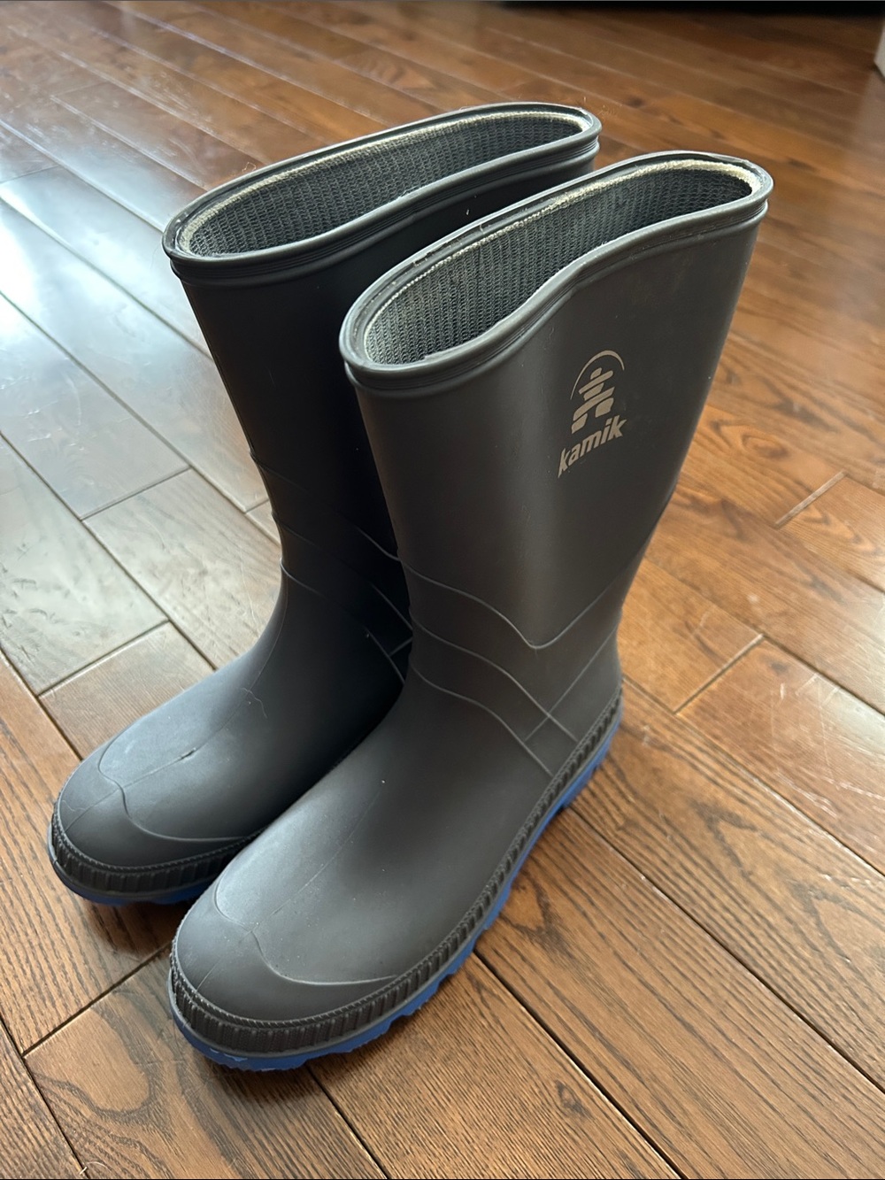 Kamik Gray Rain Boots with Blue Outsole